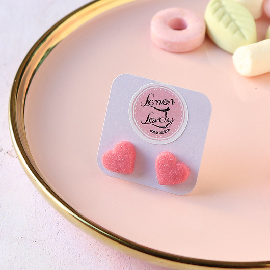 Różowe serca cukierki kolczyki walentynki Lemon Lovely