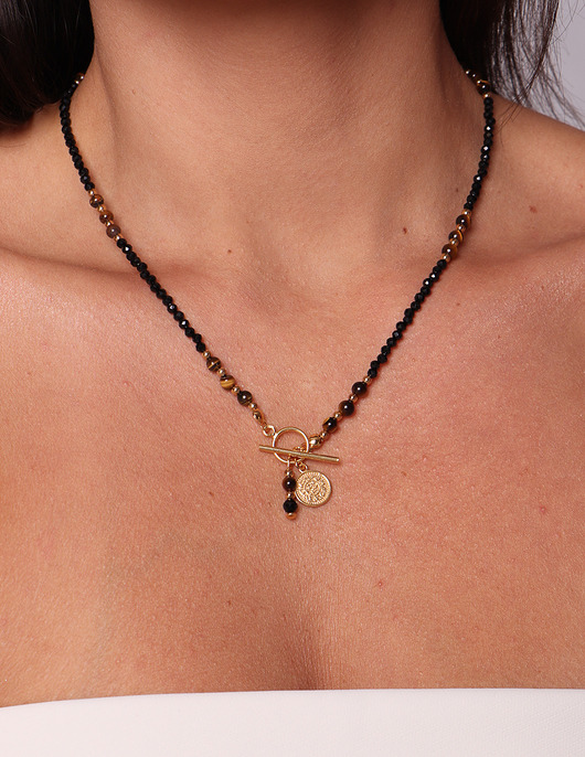 naszyjniki - inne Naszyjnik z kamieni naturalnych czarny turmalin i tygrysie oko