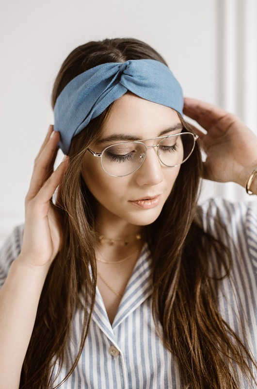 opaski do włosów Lniana opaska do włosów, turban, DEEP BLUE