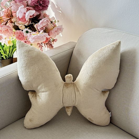 poduszki z grafiką Poduszka Dekoracyjna Motyl Beżowy Minky