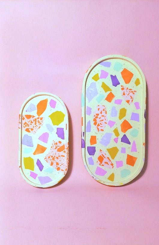 pojemniki na biżuterię Podstawka owalna, kolorowe lastryko, duża taca, biała