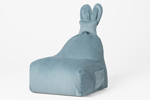 pufa dla dziecka Uszata pufa siedzisko z oparciem Funny Bunny Sztruksowa - Niebieska