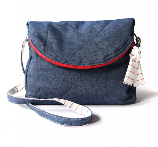 torebka midi - denim & red stripes -  elfagado