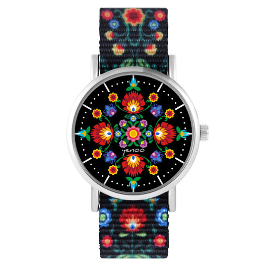 zegarki damskie Zegarek - Folkowa mandala 2 - folk czarny, nato