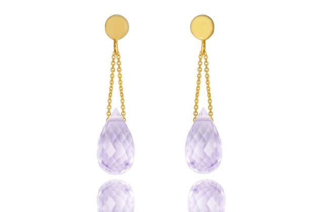 kolczyki złote Earrings Ametyst Lila Krople złoto 585