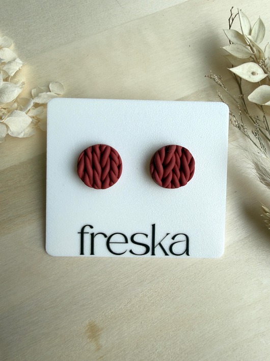 kolczyki z masy plastycznej Kolczyki Knitted - czerwone