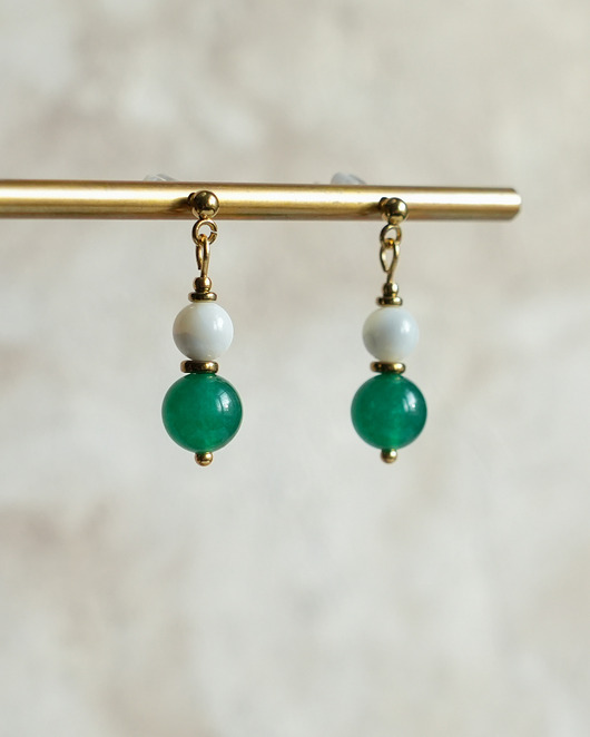 kolczyki z kamieniami Drobne kolczyki z jadeitem i masą perłową