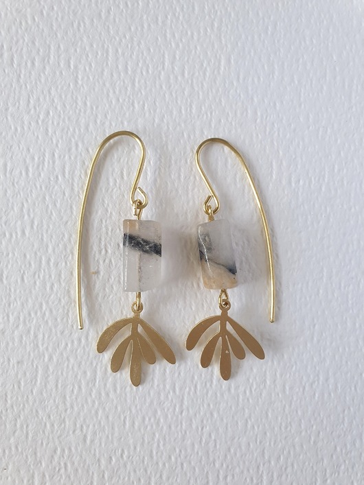 kolczyki z mosiądzu Kolczyki GARDEN OF EDEN  kwarc z turmalinem, mosiądz, iście małe złote