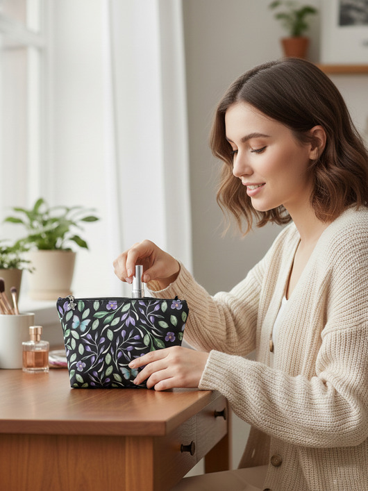 kosmetyczki Kosmetyczka damska wodoodporna liście kwiaty Kw019
