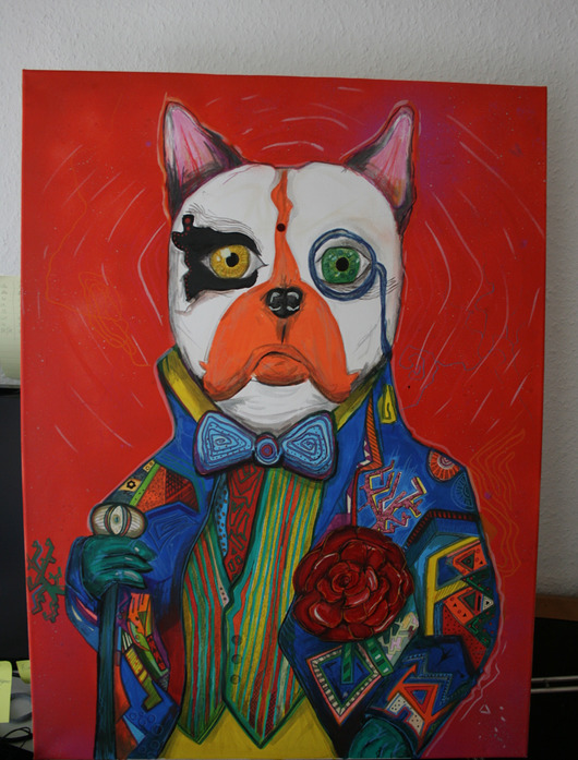 Pies czarownik 60x80 akryl,spray MOSKIT Marta Oniszk