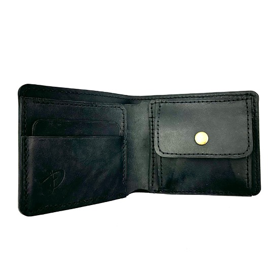 portfele damskie Czarny portfel skórzany na bilon ręcznie uszyty.