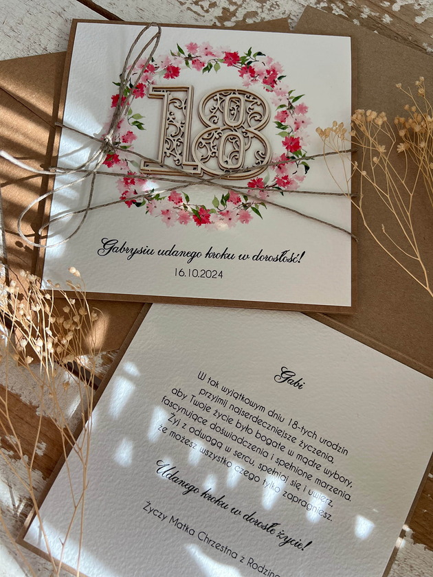 kartki scrapbooking Ręcznie robiona kartka na (18) osiemnaste urodziny, prezent życzenia od matki