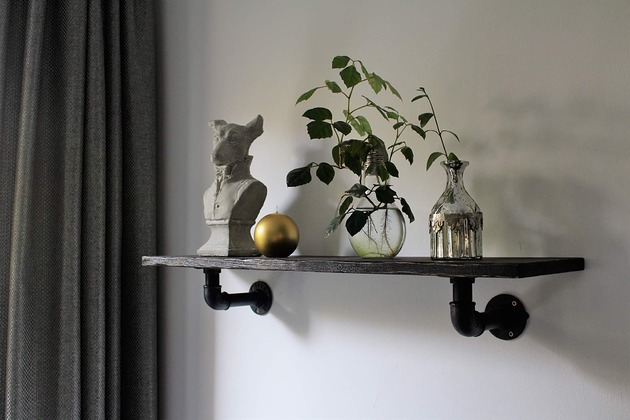 Drewniana postarzana półka loft wsporniki retro Spica Decor