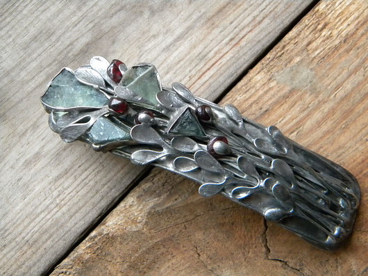 szuwary- klamra do włosów - fluoryt /granat  Beata Trotter