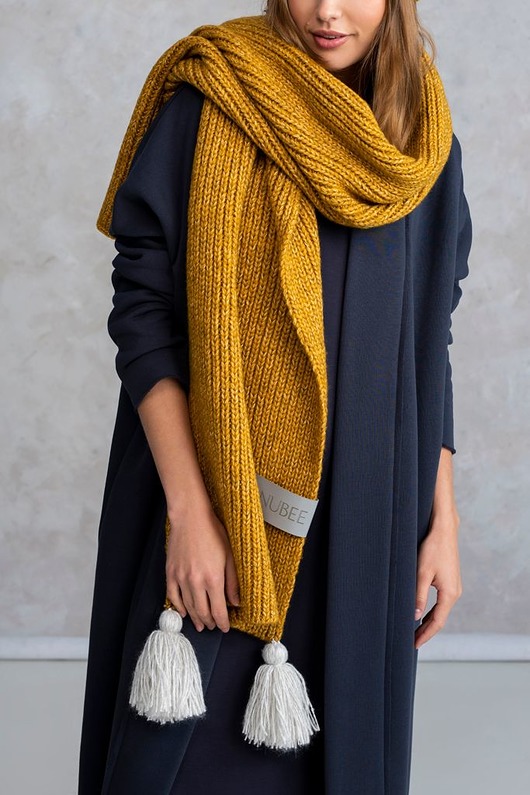 szale damskie Zimowy szalik damski Musztardowy Twistmee