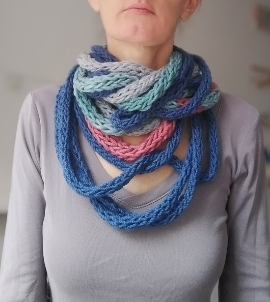 szale damskie Szal/zamotka szalik szaro niebiesko turkusowy