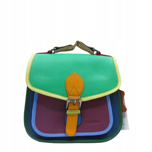 torby na ramię Torebka damska kolorowa skórzana skóra naturalna rączka pasek OLIVKA