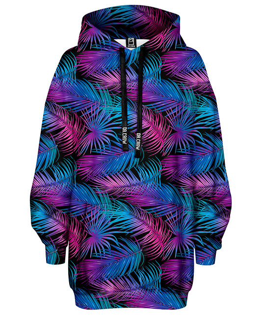 bluza z kapturem damska Bluza Oversize Tunika DR.CROW Palmy Fiolet