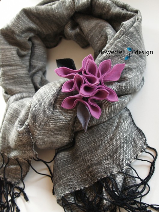wrzosowa z czarnym -Biżuteria Autorska FlowerFelt Design