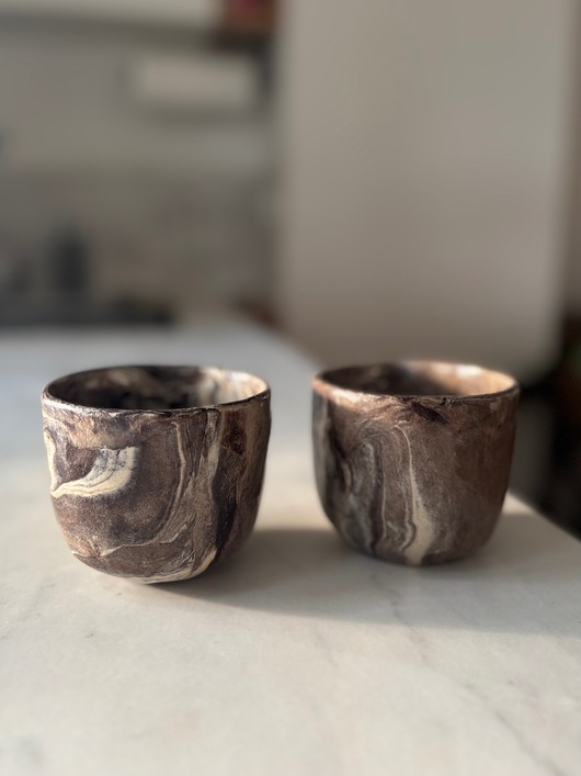 kubki i filiżanki Zestaw 2 Ceramicznych Czarek Marble Effect 200 ml