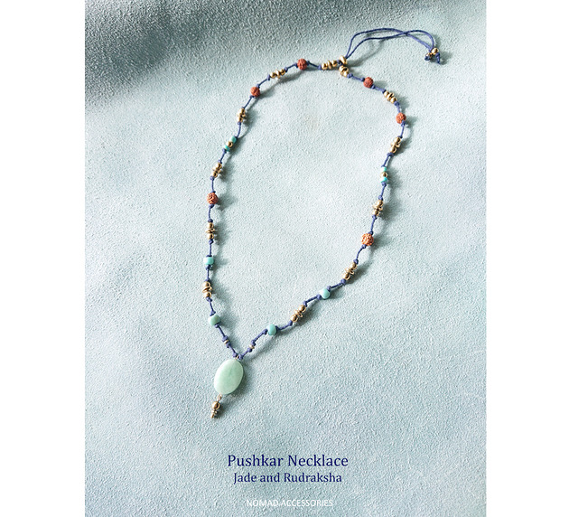 PUSHKAR naszyjnik z jadeitem i rudrakszą NOMAD ACCESSORIES