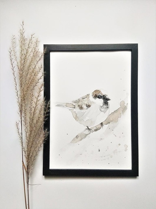 Akwarela wróbel Wiktoria Borys Art
