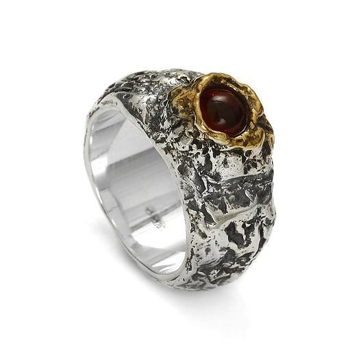pierścionki srebrne Pierścień Wulkan z bursztynem