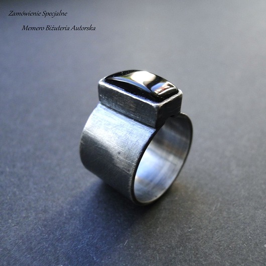 pierścionki srebrne Zamówienie Specjalne-pierścień onyks