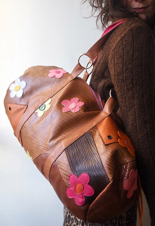 torby podróżne Skórzana torba podróżna weekendowa kwiatki recykling