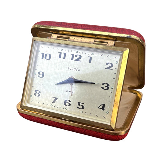 zegary Czerwony mechaniczny budzik podróżny Europa, Niemcy lata 50.