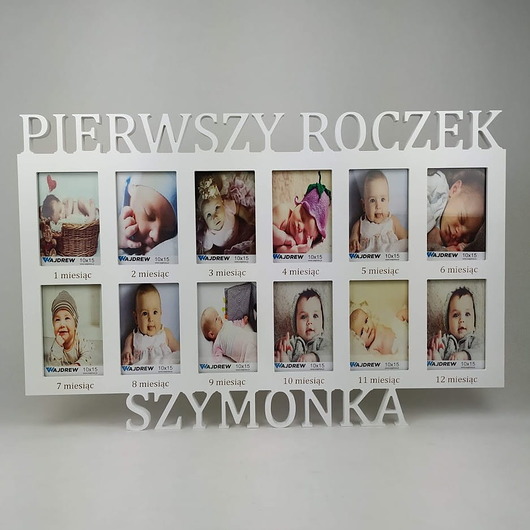 ramki na zdjęcia Multiramka ramka na zdjęcia Pierwszy roczek imię 12 zdjęć 10x15 grawer