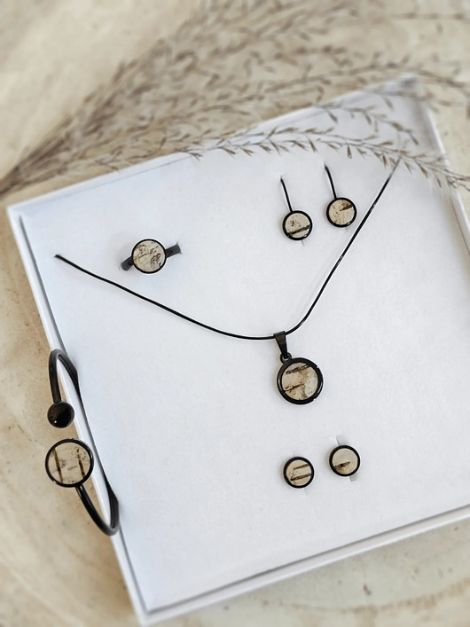 komplet biżuterii Komplet z kolekcji Brzoza - z prawdziwą korą drzewa