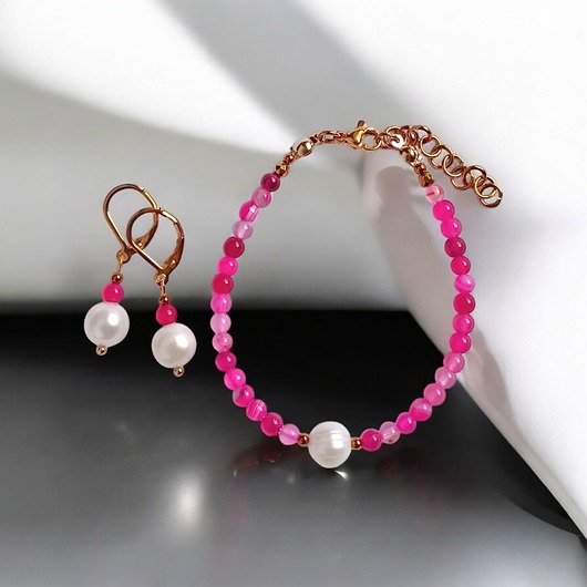 komplet biżuterii RAZEM TANIEJ! bransoletka & kolczyki : fuchsia & pearl collection