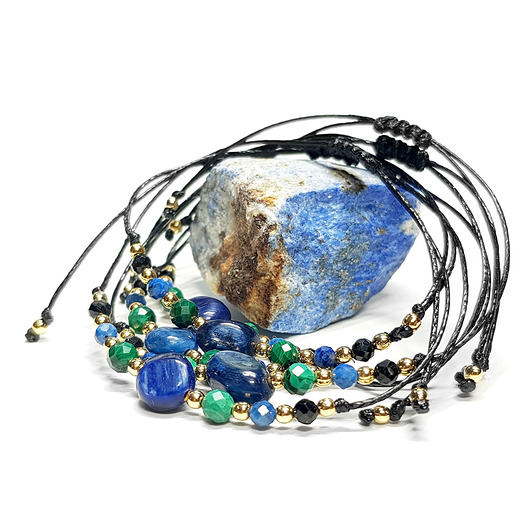 bransoletki z kamieni naturalnych Malachit, kyanit, czarny turmalin, lapis lazuli i hematyt bransoletka na sznurku