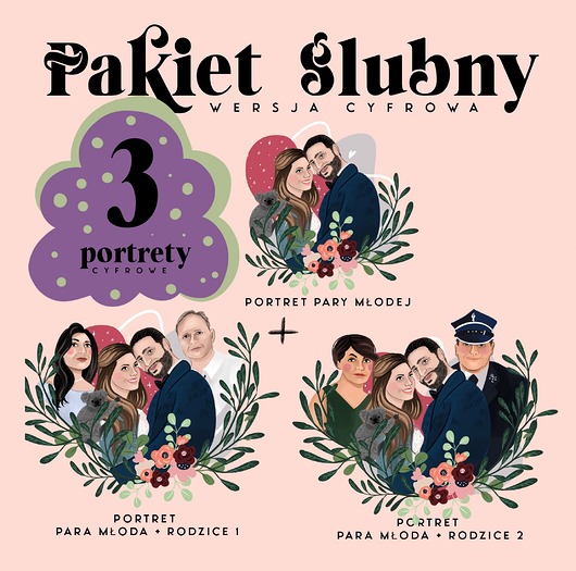 Ślub - inne Pakiet ślubny - 3 portrety ilustrowane