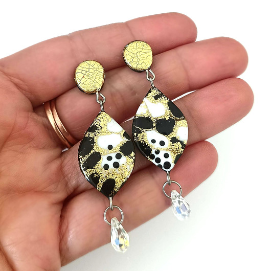 kolczyki z masy plastycznej Wiszące Kolczyki Czarno Złote