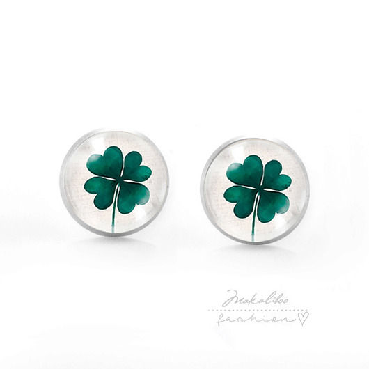 kolczyki srebrne Na szczęście - czterolistna koniczynka - mini wkręty stalowe