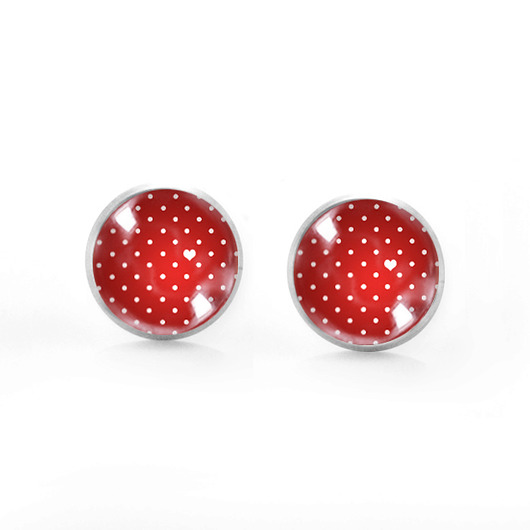 kolczyki szklane Love dots red - mini wkręty