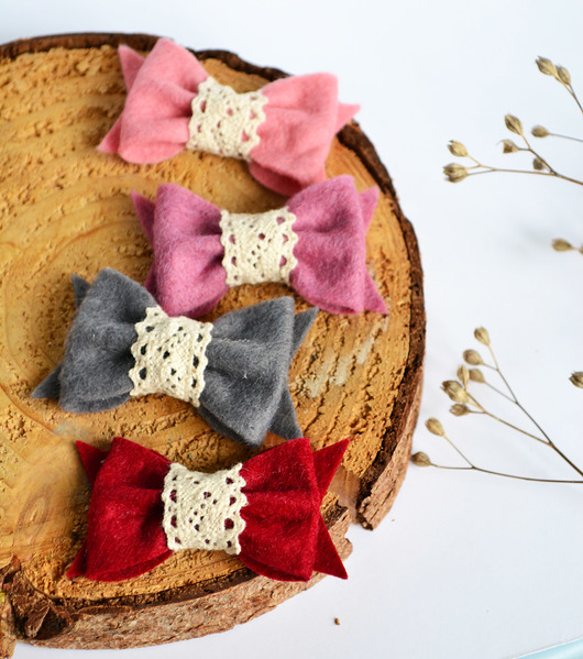 ZESTAW spinek kokardki z koronką 4 sztuki FairyBows