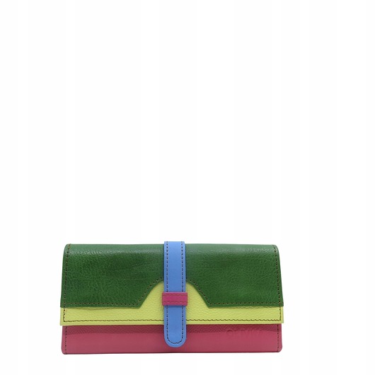 portfele damskie Portfel damski skórzany ze skrawków kolorowy przegródki na karty OLIVKA