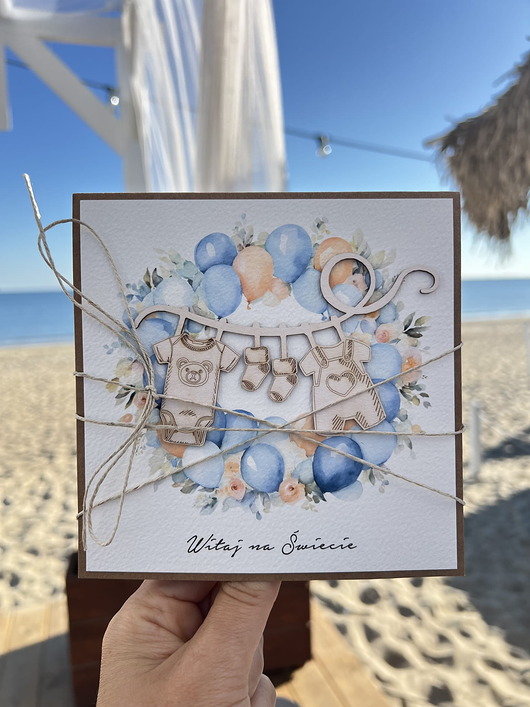 kartki scrapbooking Ręcznie robiona kartka na narodziny dziecka - gratulacje z okazji narodzin sy