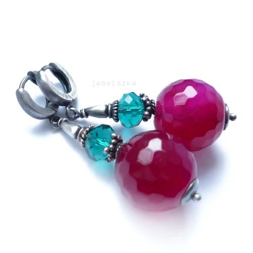 Kolczyki Swarovski Fuksja -agat  w zieleni XXXJadwiszka