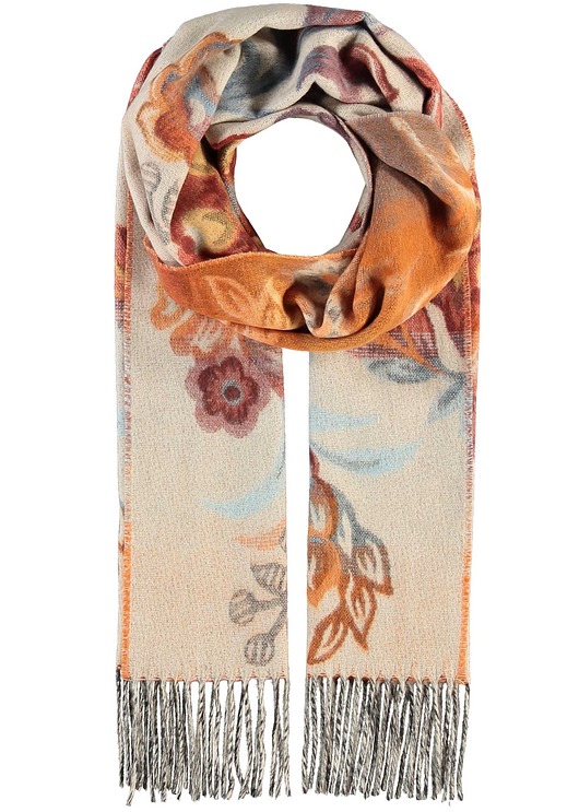 szale damskie Szalik Damski beżowy w kwiaty duży szal chusta AS