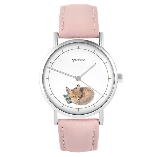 zegarki damskie Zegarek yenoo - Lisek - skóra, pudrowy róż