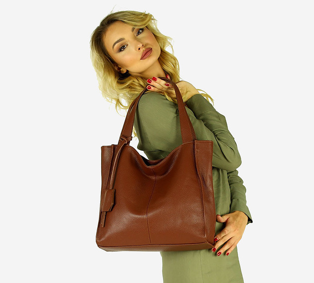 torby na ramię Modna torebka damska skórzany shopper bag - MARCO MAZZINI Portofino Max brąz