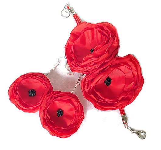 bransoletki - inne Bransoletka czerwona i kolczyki z materiału