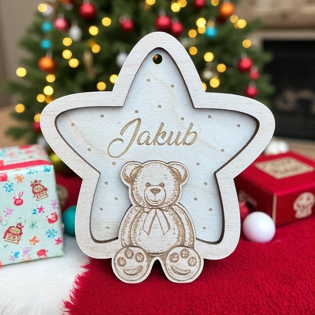 ozdoby choinkowe Bombka Gwiazdka z Imieniem Miś