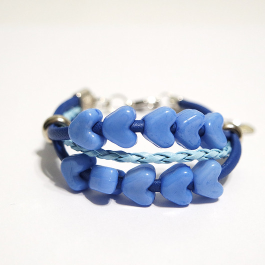 bransoletki - inne Bransoletka - Niebieskie serduszka - rzemienie