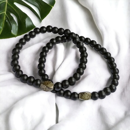 bransoletki z kamieni naturalnych Komplet dla pary : PIRYT & ONYKS : na gumce