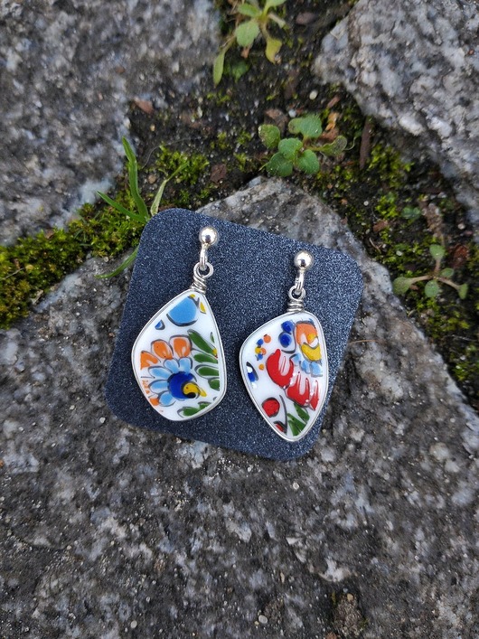 Kolczyki ceramiczne opolskie Cepelia biżuteria z talerzy